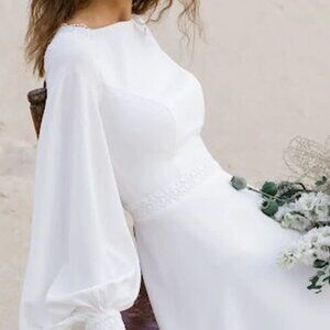 Vintage-Inspired Long Sleeve Wedding Dress – Elegant Boho Bride Gown sweep train